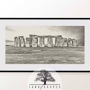 Classic Sketch Look of Stonehenge Design | Unique TV Wide Format Landscape Art | Vintage Stone Structures of Europe | DOWNLOAD PRINT