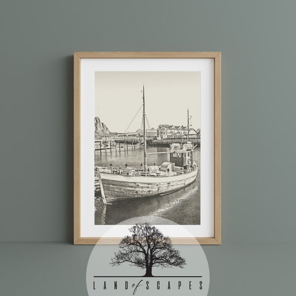 Vintage Sailboat Art | Nautical Wooden Boat | Water and Seascapes | Sail Boat Wall Decor | Instant Download