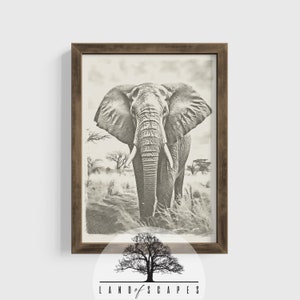 Vintage Elephant Drawing | Nursery Décor Elephant Design | Neutral Vintage Art | Safari Art | PRINTABLE DESIGN