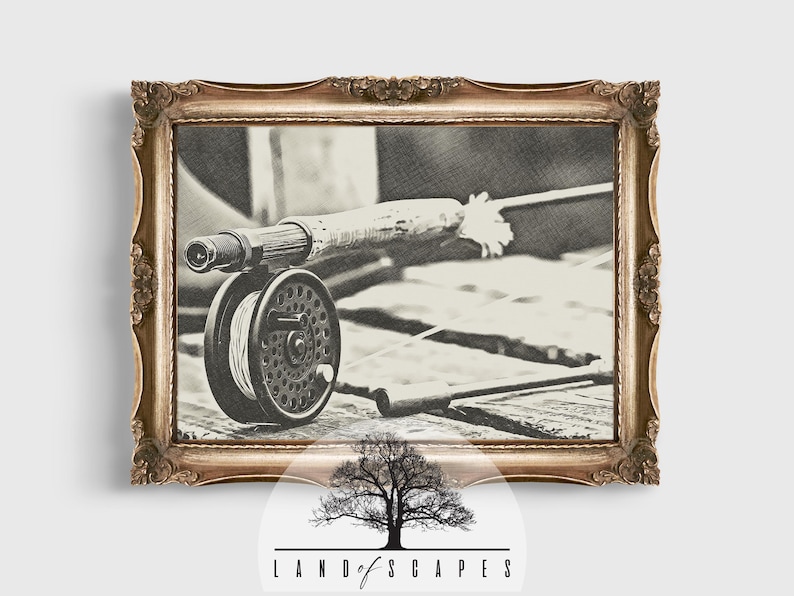 Simple Fly Rod Still Life Art Print Classic Fisherman Home or Cabin