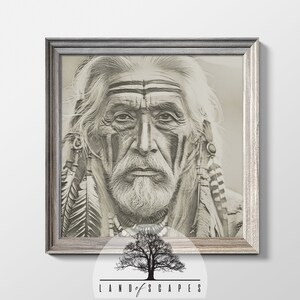 Vintage Style American Indian Art | Unique Indigenous Portrait Sketch Style Design | Neutral Tone Home Wall Art Print | DOWNLOAD