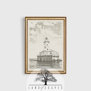 The Rustic Lighthouse | Antique Lighthouse Print | Digital Download | Vintage Coastal Sketch | Printable Wall Art |