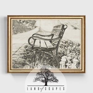 Classic Park Bench Sketch Style Print | Vintage Feel Single Bench Design | Unique Neutral Tone Wall Print Art | DOWNLOAD