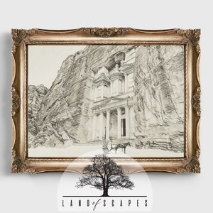 Vintage Look Landscape | Carved in Stone Structures Art | Ancient Civilization Marvels Print | DOWNLOAD AND PRINT