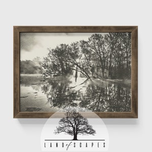 Classic Landscape of Trees and Reflection Art Print | Unique Neutral Tone Home Wall Decor | Vintage Sketch Style Design | DOWNLOAD