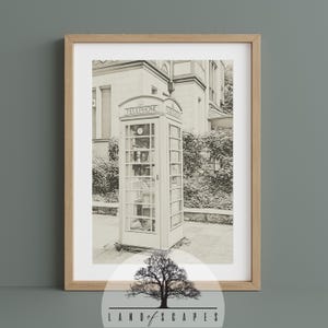 Vintage Phone Booth Sketch Style Print Art | Unique Neutral Tone Wall Decor | Classic Telephone Booth Street Setting | DOWNLOAD PRINT