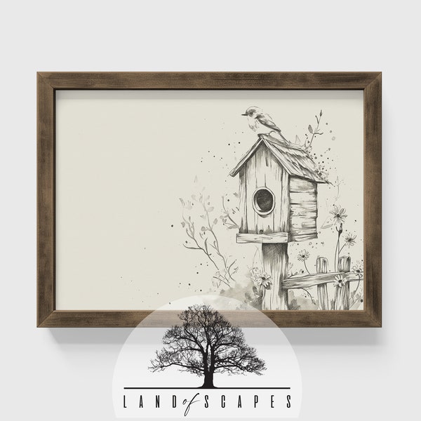 Whimsical Birdhouse Print | Nursery Wall Art | Vintage Bird Illustration | Playful Garden Print | Instant Download Print