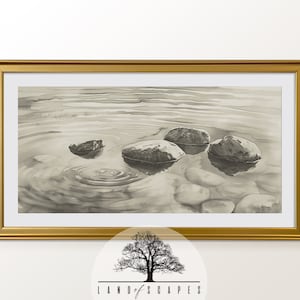 Impresión artística de piedras clásicas que forman ondas en el agua / Diseño de piedras únicas pero simples y relajantes en un lago / Decoración de pared para el hogar / DESCARGAR AHORA