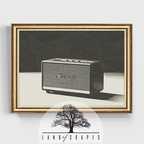 Vintage Amplifier Sketch Style Art | Classic Music and Sound Design | Unique Neutral Home Wall Art Print | DOWNLOAD