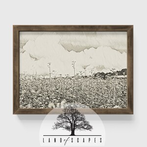 Fields of Flowers Sketch Style Art | Classic Wild Plants and Flowers Design | Vintage Neutral Tone Foliage Farm Print | DOWNLOAD