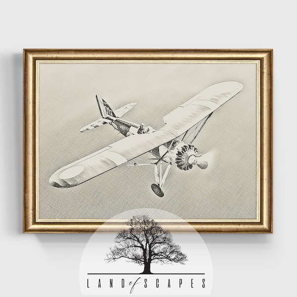 Vintage Sketch Style Airplane Art | Single Prop Plane Classic Design | Old Time Single Engine Plane Print | DOWNLOAD