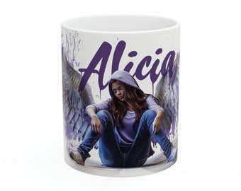 Alicia's engelachtige mok, Serene Angel Art Coffee Cup, Heavenly Guardian Drinkware, gepersonaliseerde mok, aangepaste mok