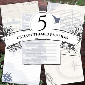 Papelaria com tema militar de mar e céu - Papel para escrever cartas navais - Download instantâneo - Cartas militares