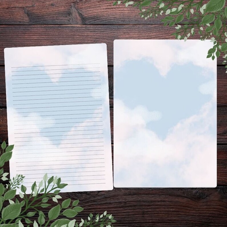 Romance in the Sky Themed Printable Stationary With and Without Lines Instant Download Letter ...