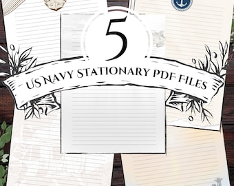 Military Themed Stationary - Military Letter Writing Paper - Instant Download - Digital Download - 5 PDF Files - Sailor Stationery