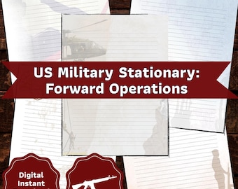 Military Themed Stationary -Set of Letter Writing Paper - Instant Digital Download - Long Distance Gift