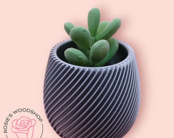 Silver 3D printed planter with fake succulent