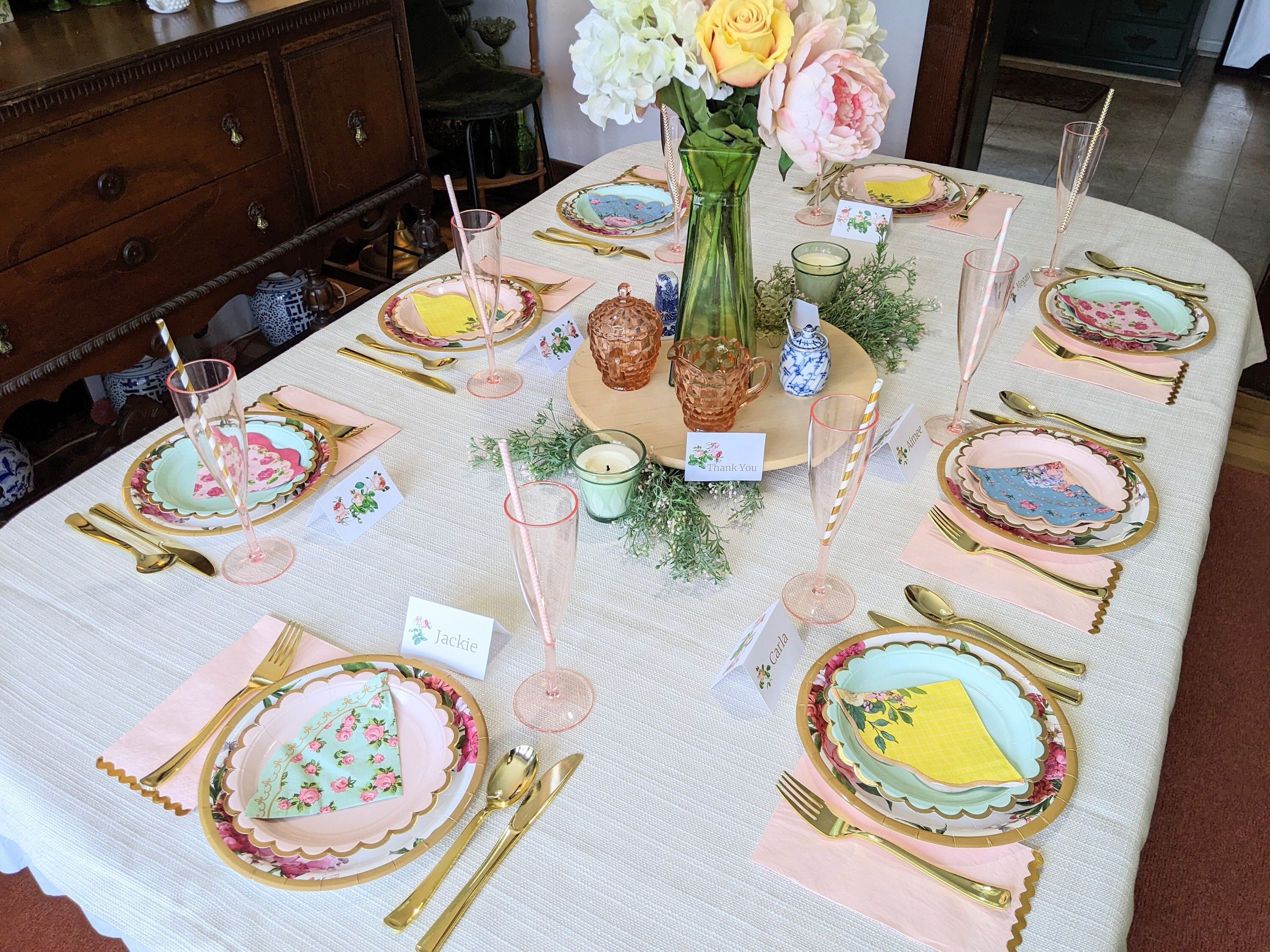 Party Place Setting For Tea Party Supplies that are Disposable Ready to Place Floral Table Scape for Bridal Shower For Birthday Party