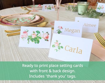 Printable Custom Place Cards for Party Name Cards Floral Design Template Thank You Tags For Special Event Tented Name Card for Bridal Shower