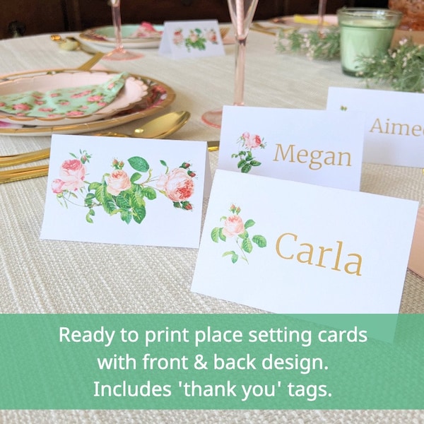 Printable Custom Place Cards for Party Name Cards Floral Design Template Thank You Tags For Special Event Tented Name Card for Bridal Shower