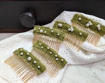 Green Velvet Pearl Hair Comb Vintage Bridal Accessory