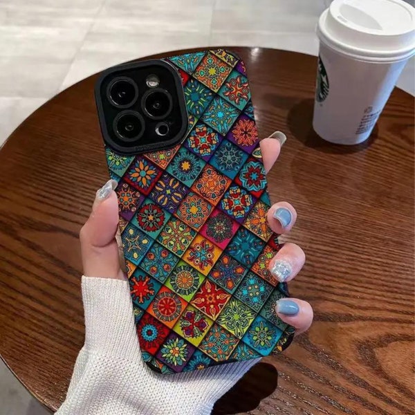 Colorful Diamond Lattice Totem Case For All the iPhone's 7 until 15 pro max  Shockproof Cover.