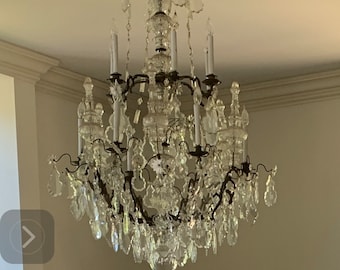 French Antique Crystal 12 light Chandelier