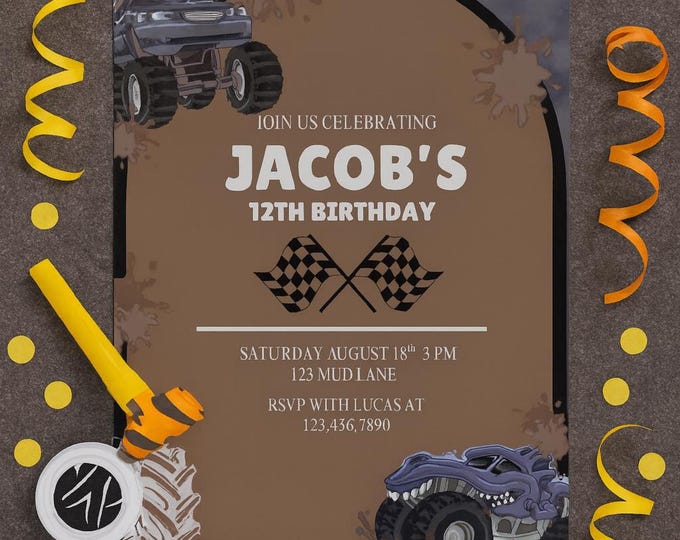 Monster Truck Birthday Invitation: Editable Canva Template (Digital Download)