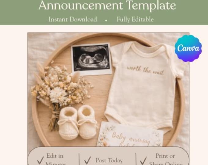 Worth The Wait Pregnancy Announcement: Editable Canva Template Digital Download