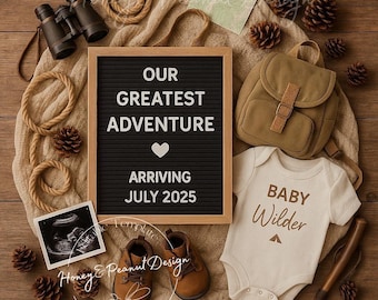 Woodland Adventure Pregnancy Announcement: Editable Travel Theme Canva Template Digital Download