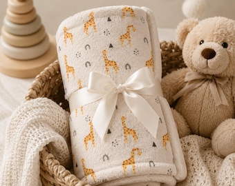 Giraffe Baby Lovey Blanket, Neutral Minky Security Blanket, Safari Nursery Gift, Plush Fleece Baby Shower Lovey