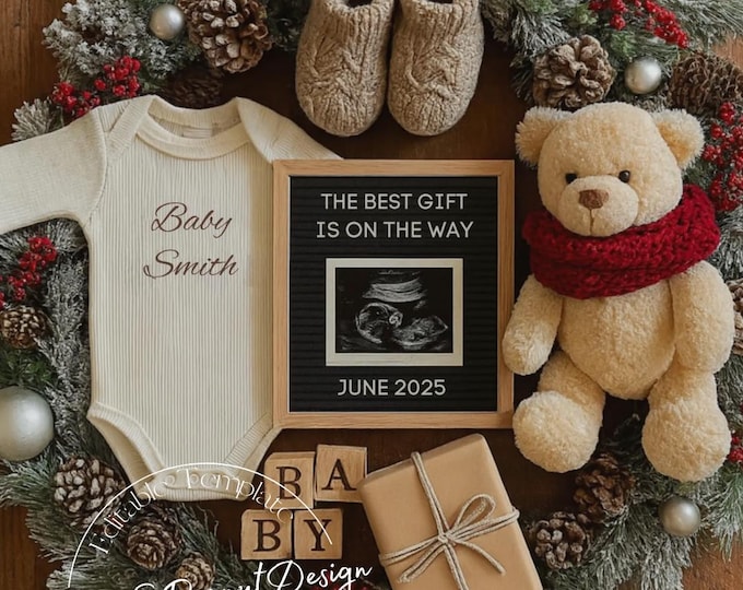 Christmas Baby Announcement Template | Cozy Winter Scene (Digital Download)