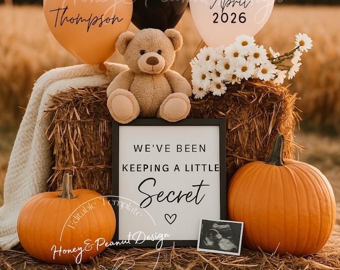 Fall Pregnancy Announcement: Pumpkin Patch Canva Template (Digital Download)