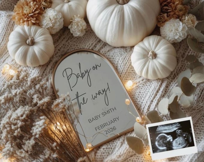 Ivory Pumpkin Pregnancy Announcement: Rustic Fall Canva Template (Digital Download)