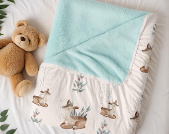 Woodland Fawn Pattern Minky Lovey Blanket | Baby Security Blanket