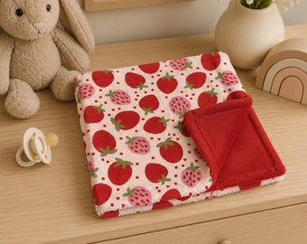 Strawberry Pattern Minky Lovey Blanket | Baby Lovey