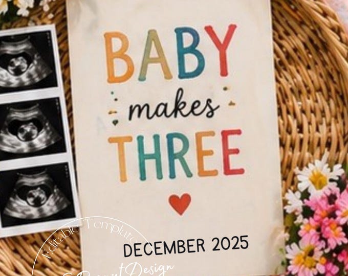 Baby Makes Three: Editable Canva Pregnancy Template (Digital Download)