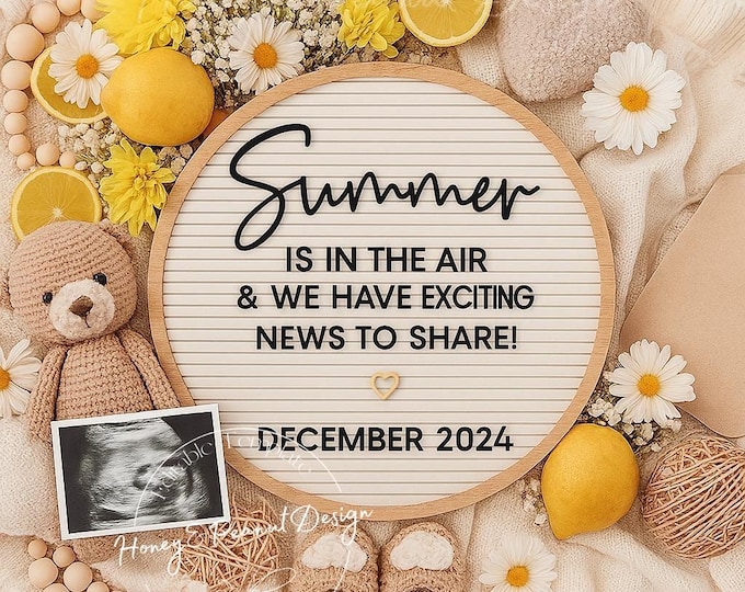 Lemon Drop Love Pregnancy Announcement: Summer Canva Template Digital Download