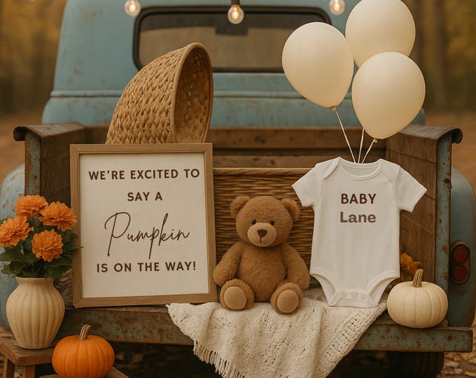 Rustic Pumpkin Pregnancy Announcement: Editable Canva Template (Digital Download