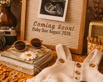 Polaroids & Promises | Retro Pregnancy Announcement | Vintage Baby Reveal | Editable Canva Download