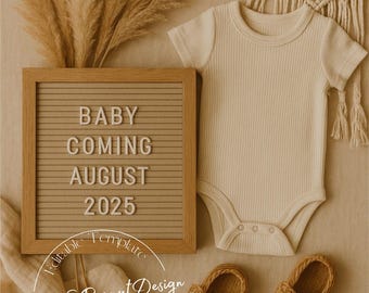 Boho Neutral Pregnancy Announcement Template: Editable Canva (Digital)