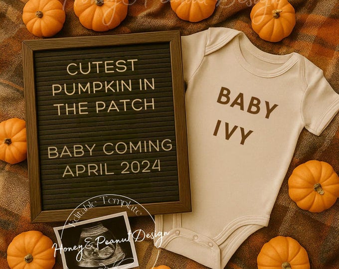 Pumpkin Patch Baby Announcement: Editable Canva Template Digital Download