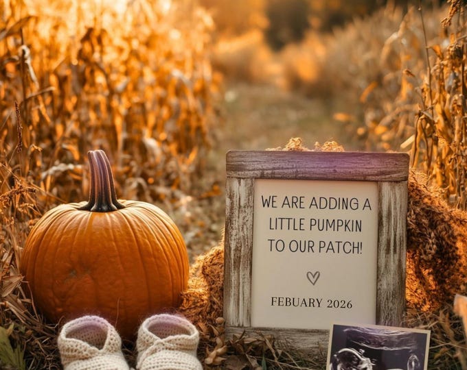 Fall Pregnancy Announcement Template: Hello Little Pumpkin (Digital Download Canva Template