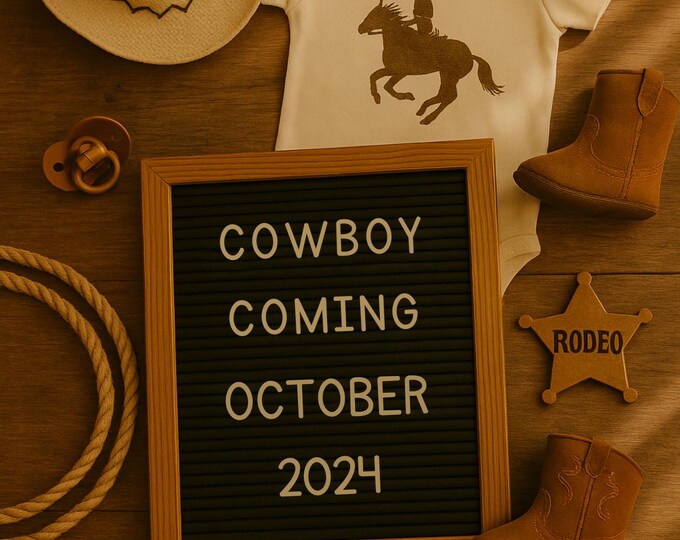 Rodeo Baby Announcement: Western Pregnancy Reveal, Editable Canva Template (Digital Download)
