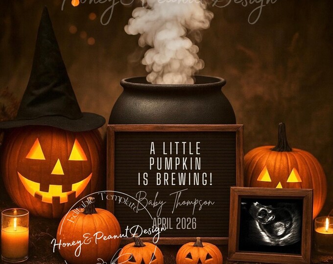 Witchy Pumpkin Pregnancy Announcement: Spooky Sweet Baby (Digital)