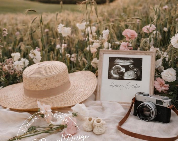 Neutral Outdoor Photo Announcement: Editable Canva Pregnancy Template (Digital Download)