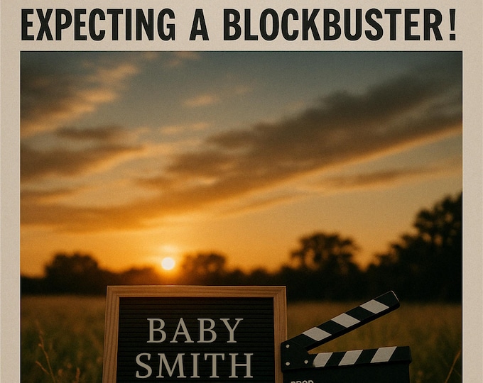 Blockbuster Movie Pregnancy Announcement: Editable Canva Template (Digital)