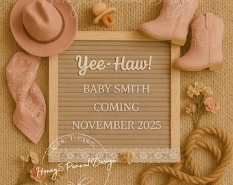 Rodeo Pink Western Baby Announcement: Editable Canva Template Digital Download