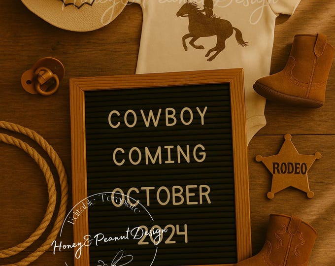 Rodeo Baby Announcement: Western Pregnancy Reveal, Editable Canva Template (Digital Download)
