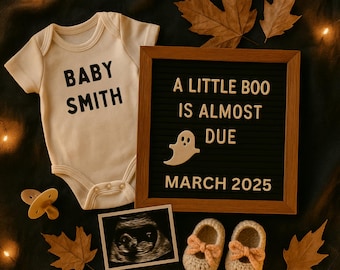 Halloween Pregnancy Announcement: "A Little Boo Is Brewing" Canva Template (Digital Download)